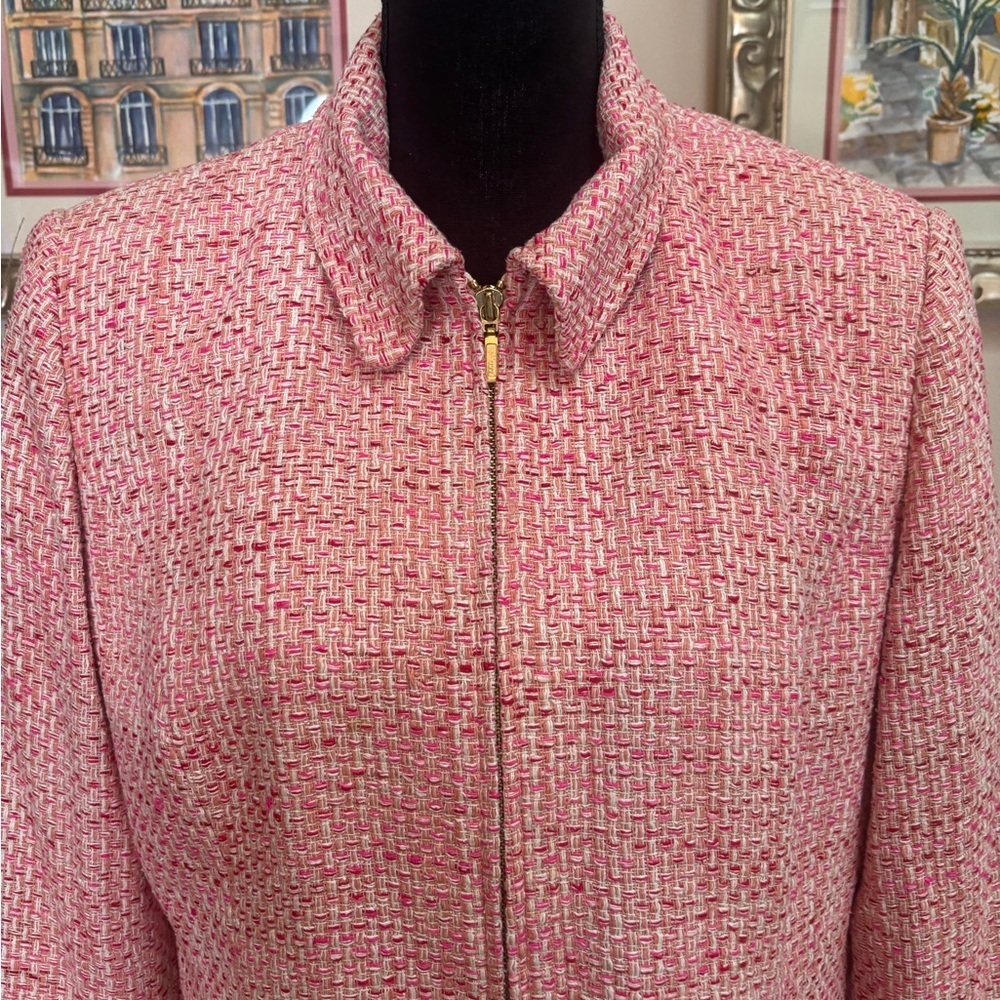PARISIAN SILK SIGNATURE CLASSIC PINK MULTI TWEED ZIP FRONT BLAZER JACKET SIZE L - Picture 5 of 10